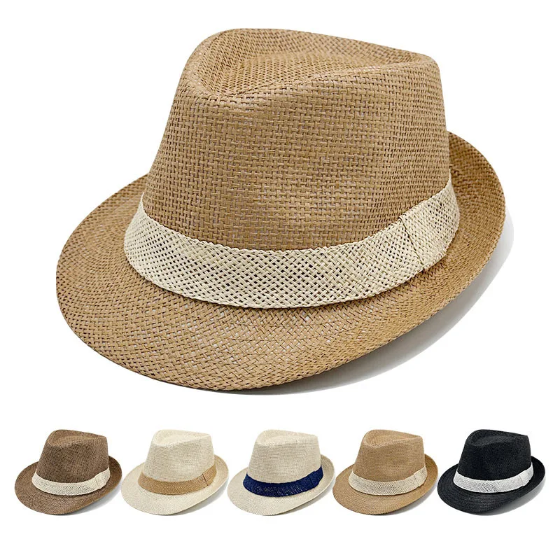 Straw Sun Hat Mens Womens Casual Breathable Cowboy Wide Brim Jazz Hat Sun Protection Fashion Beach Caps Summer