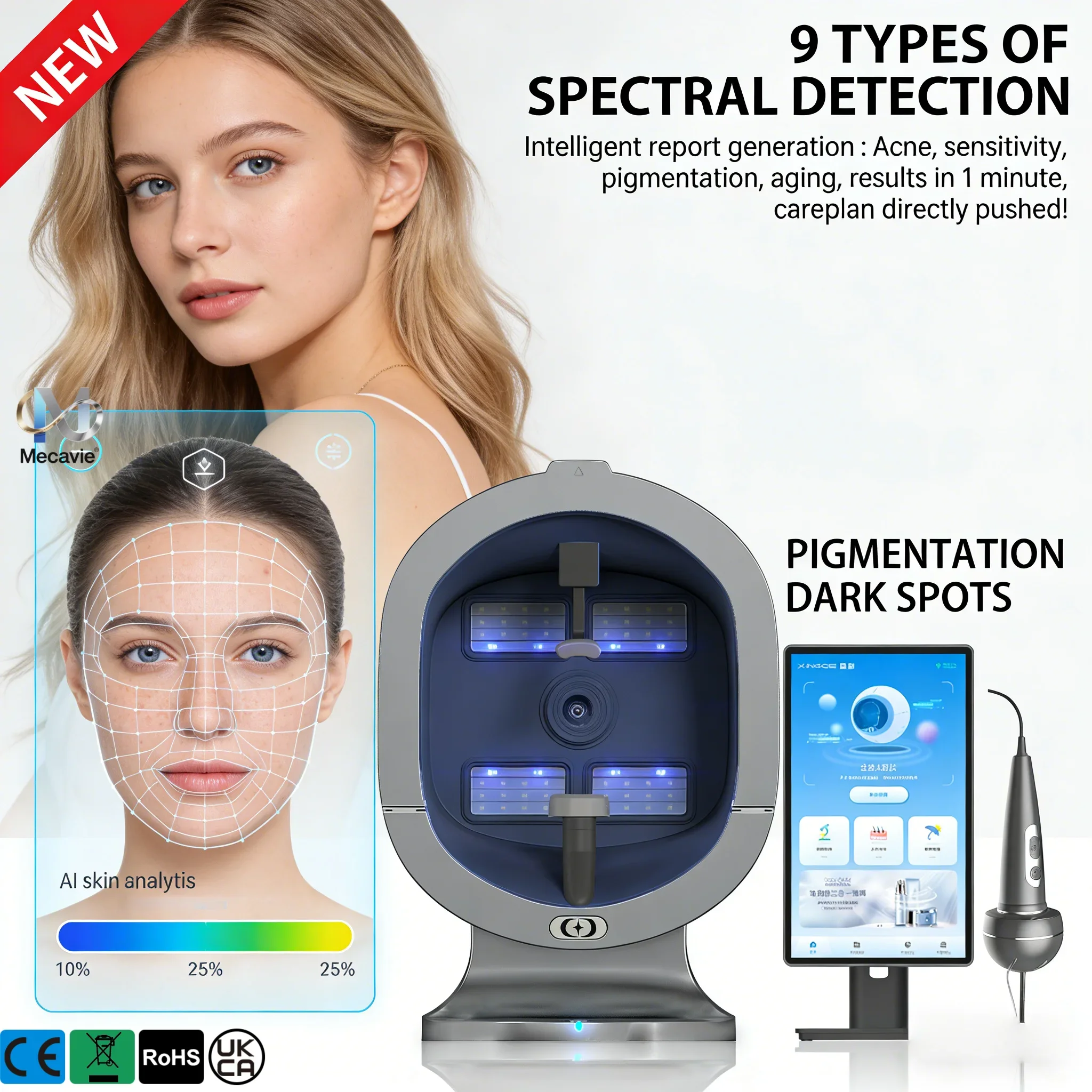 X5 3D Digital Facial UV Scanner High Precision Skin & Hair Analysis Device Intelligent Professional Skin Detector with Health