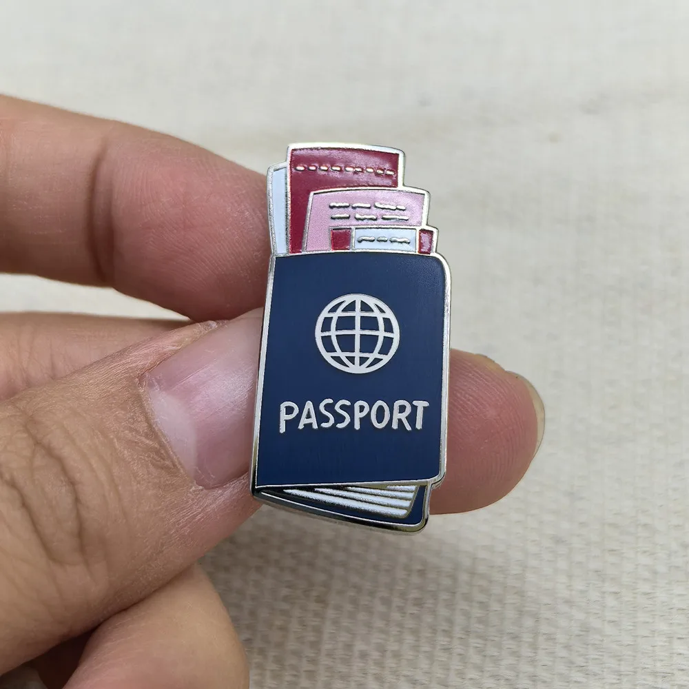 Passport Visa Air Tickets Enamel Brooch Travel Adventure Journal Lapel Pin Visa Stamps Badge Clothe Bag Hat Accessories