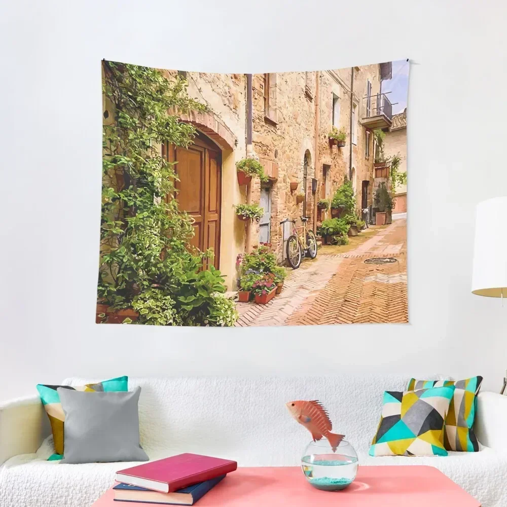 

Medieval Village Street with Bicycle Tapestry Decorative Wall Murals Wall Hangings Decoration Custom Tapestry