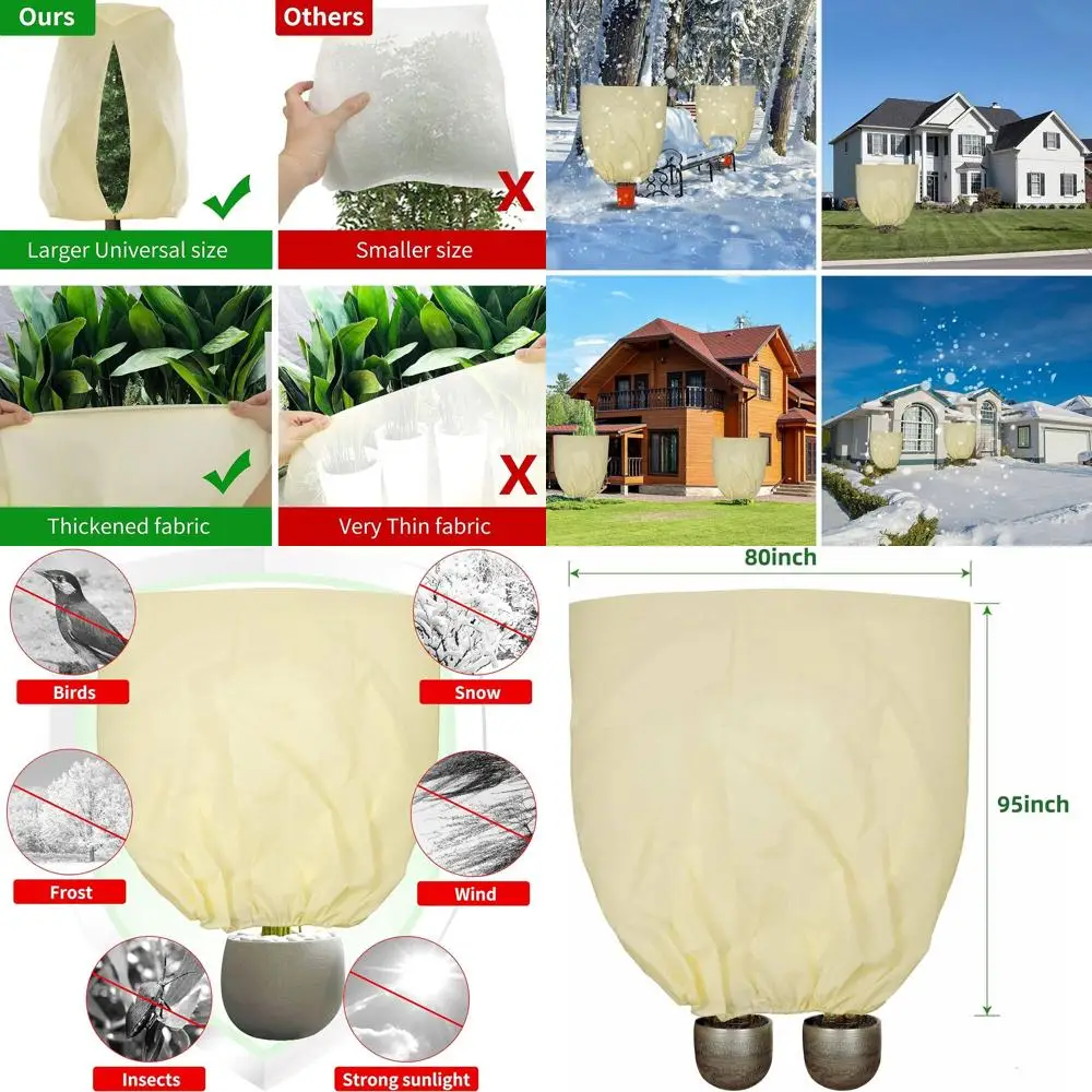 

Thick Winter Plant Covers, 2-Pack, 80 Huge Size, Zippered, Protects Outdoor Plants from Frost and Animals