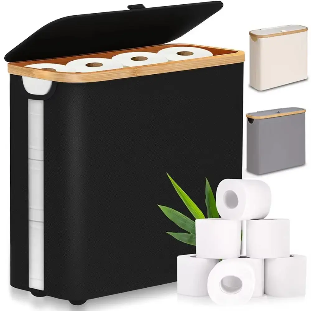 Large Capacity Toilet Paper Storage Basket Folding Waterproof Large Paper Holder with Handle with Lid Visible Tissue Holder