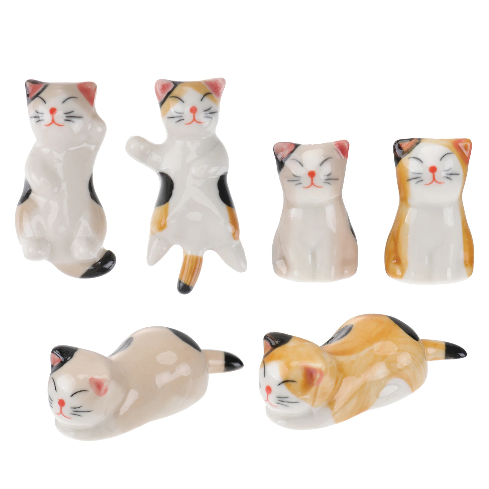 

Japanese Ceramic Chopstick Rest Set 6pcs Lucky Cat Spoon Stand Kitten Fork Holder Dinner Tableware Kitchen Decor Gift