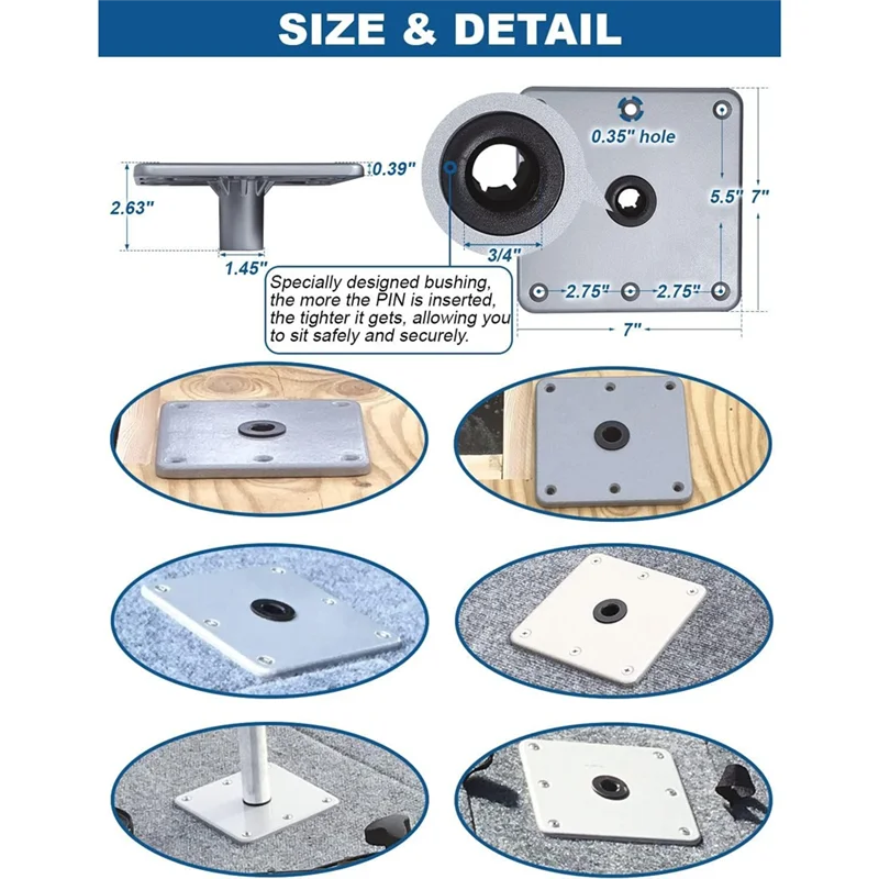 

Основание сиденья для лодки с опорой для пьедесталя 7 x 7 дюймов, 3/4 дюйма, розетка для штифта, крепление на стойку, аксессуары для лодки, основание сиденья