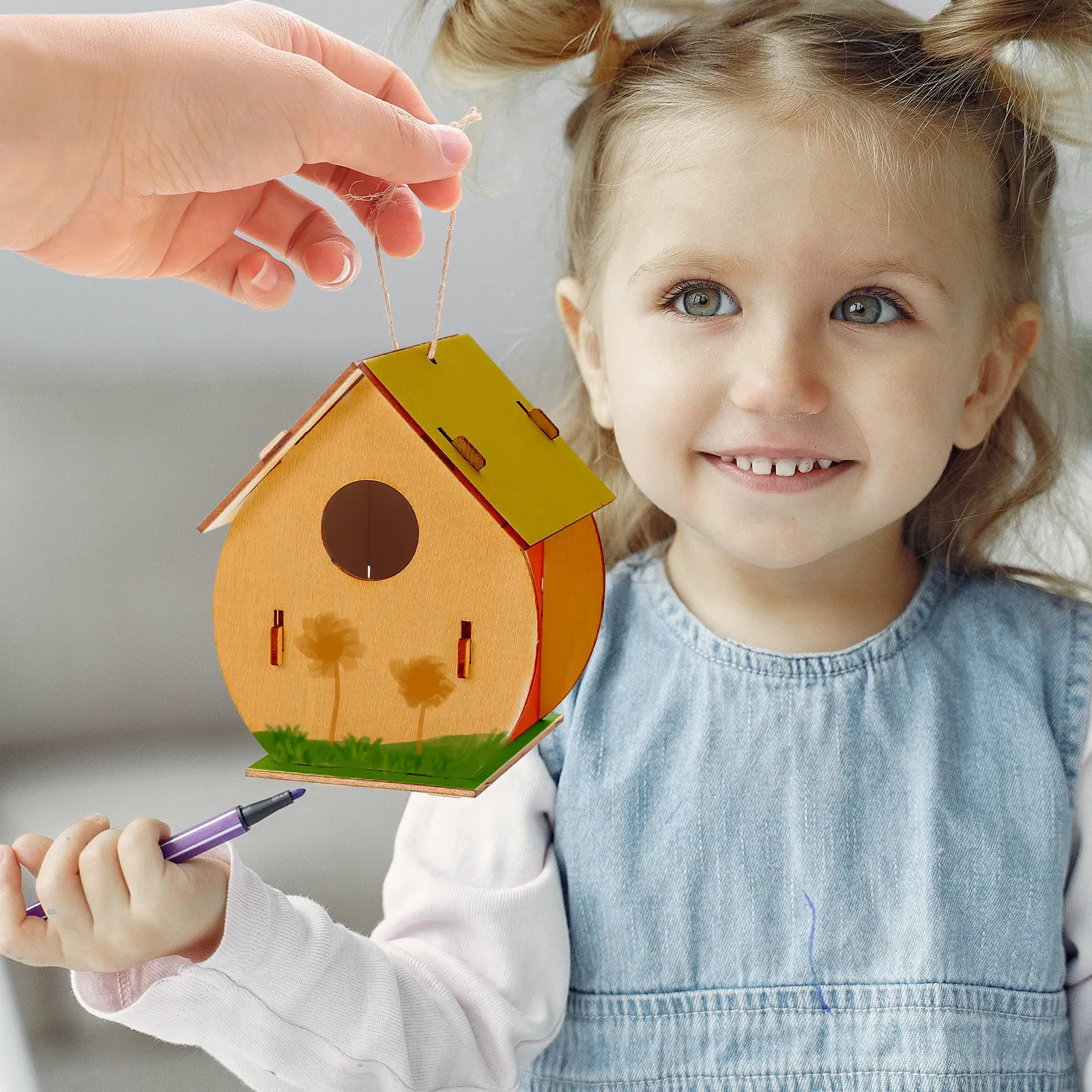 

2 набора деревянных домиков для птиц для детского творчества, наборы для рисования и поделок, с тонкой полировкой, натуральная поверхность, материалы для росписи, для детского творчества
