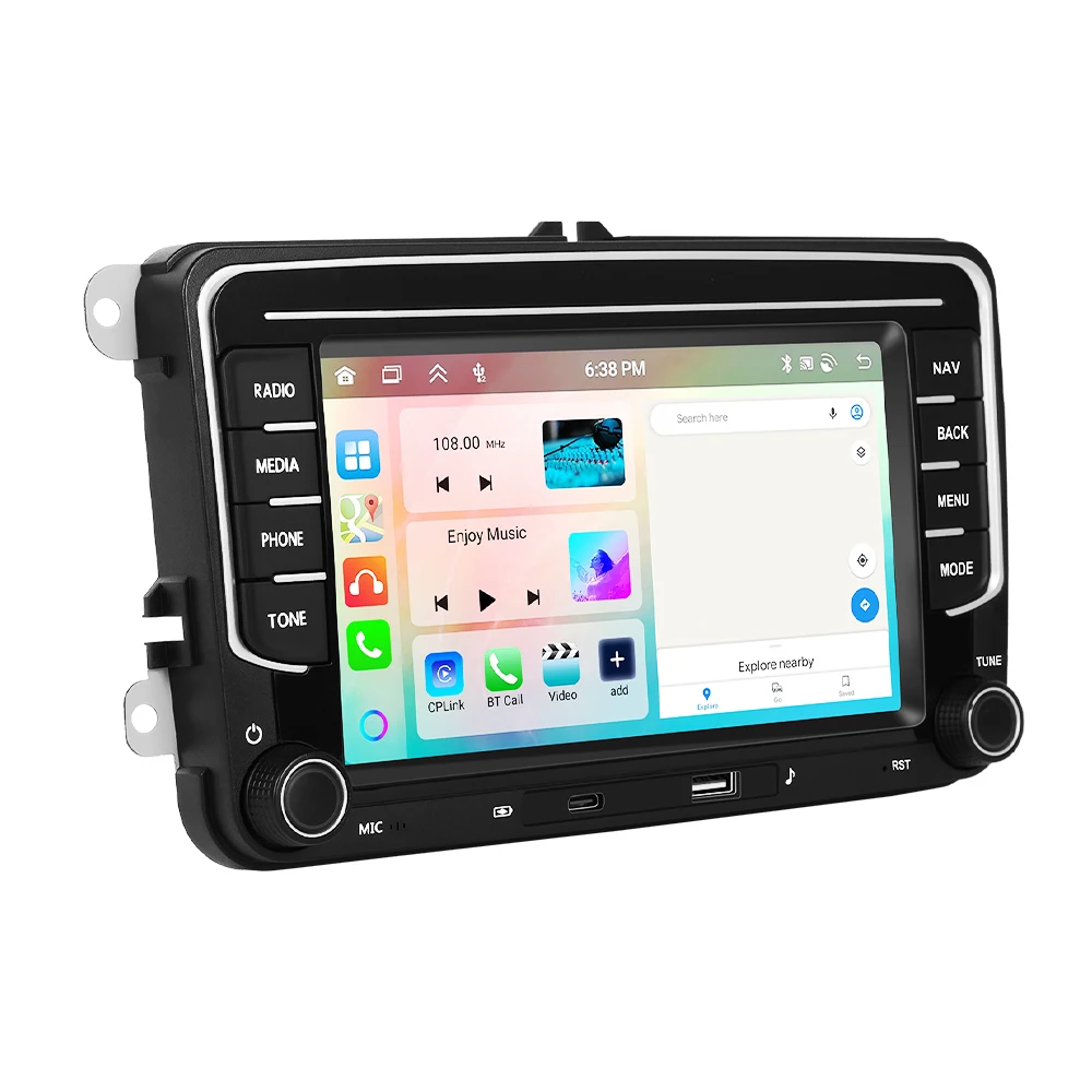 Podofo Carplay 2Din Android Auto-Multimedia-Stereo-Player für VW Volkswagen Seat Skoda POLO BORA GOLF PASSAT GPS-Navigation FM RDS AI-Sprachsteuerung Radio