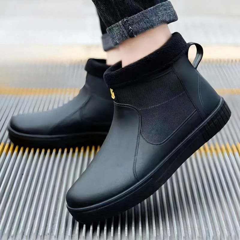 Men's Thick Platform PVC Rain Boots, Waterproof & Non-Slip, For Work & Students_voghion.com