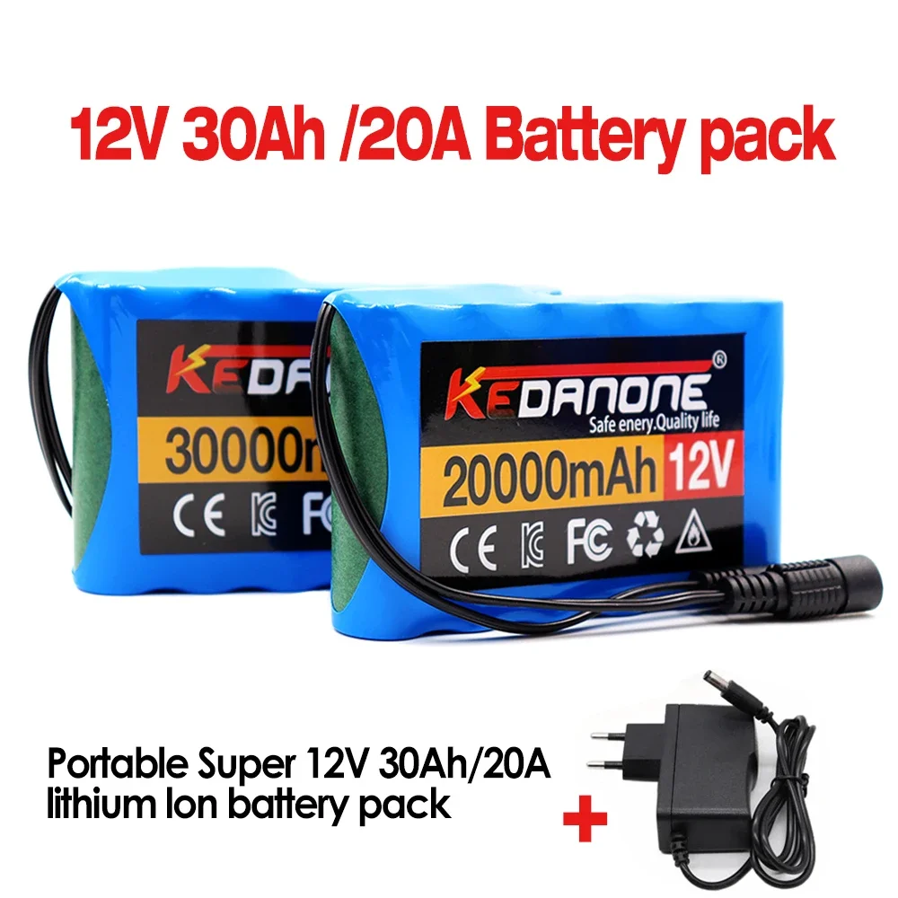 

2024 Upgrade 18650 12V 30000mah 3s2p Capacity DC 12.6v 30Ah 20Ah Portable Rechargeable Li-ion Battery for fishing lights+Charger