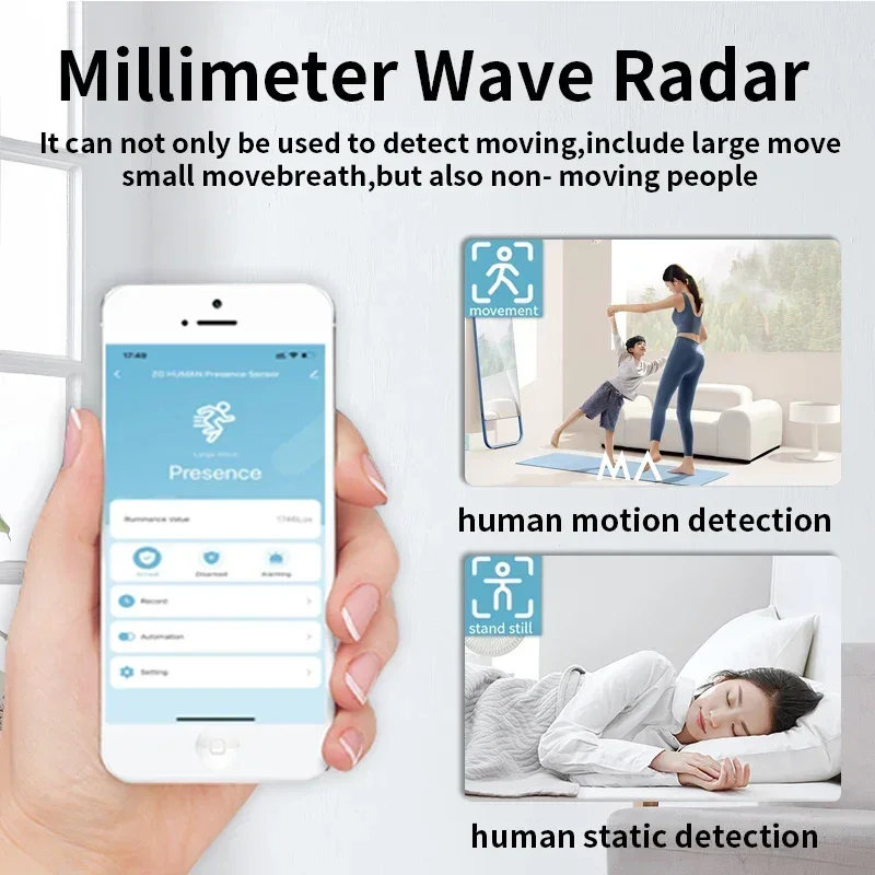 TNCE Human Presence Detector wifi/zigbee, tuya 24G mmWave Radar Smart Human Body PIR Sensor, illuminance Monitor, Smart alarm