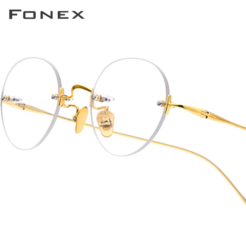 FONEX Titanium Rimless Glasses Frame Men Brand Design Ultralight-Weight Eyeglasses Women Japanese Vintage Retro Oval Eyewear 869