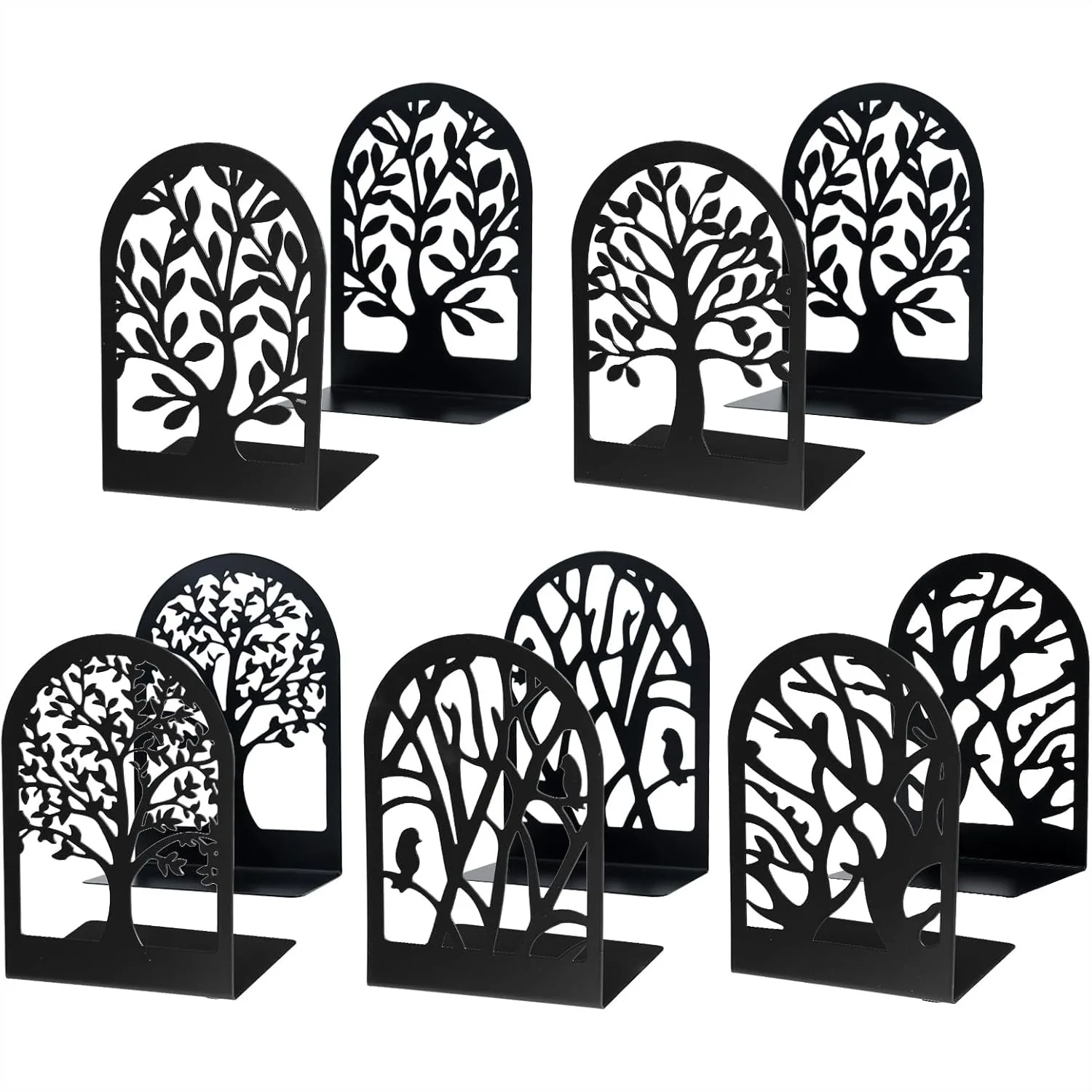 

Tree Bookends for Shelves Decorative, 5 Pairs Black Metal Book Stoppers for Heavy Books, Heavy Duty for Home Office School