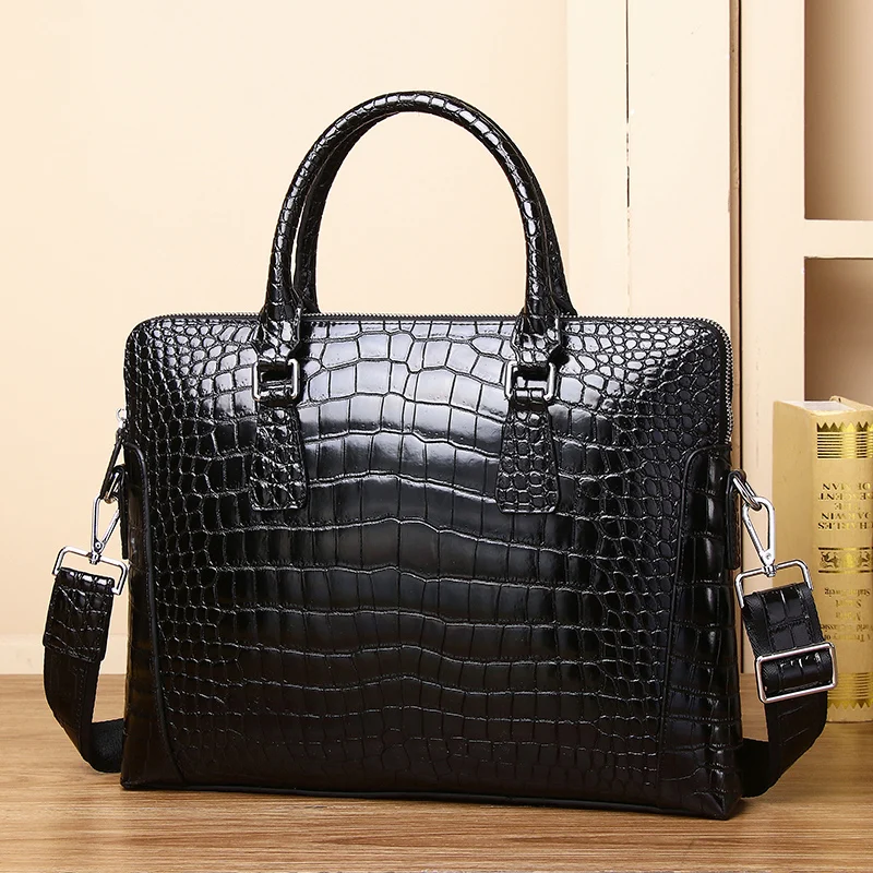 New Crocodile Leather Handbag Large Capacity Business Men\'s Document Computer Bag Fashion Multi compartment Shoulder Bag