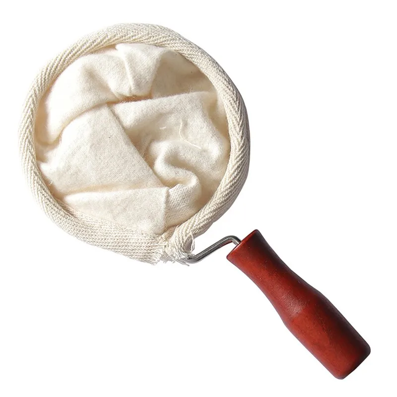 

Reusable Handmade Coffee Filter Bag Wooden Handle Milk Tea Filter Bag Flannel Pot Cloth Mesh Basket Tool