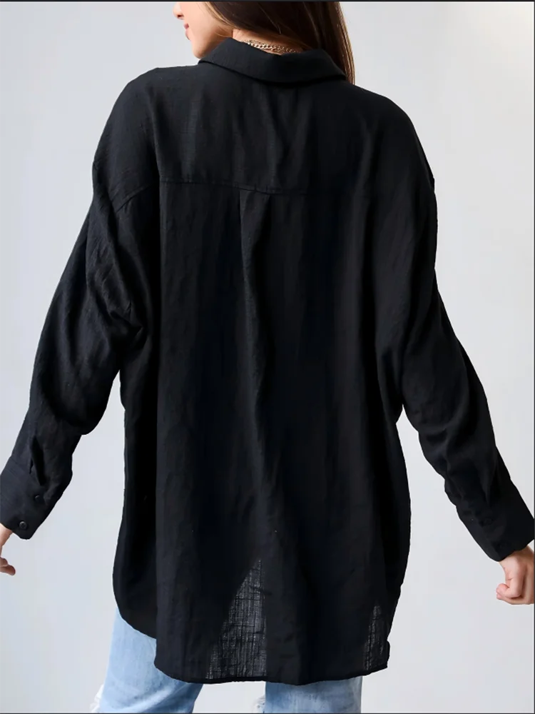 Women's Solid Color Casual Long Sleeved Button Down Collar Shirt Daily Office Elegant Commuting Style Autumn Top