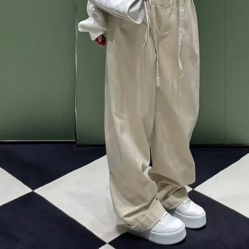 Women's pants New cotton high waisted straight leg pants for autumn 2026 Drawstring slim fit wide leg pants y2k casual pants