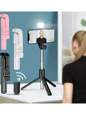 Portable Bluetooth Selfie Stick Tripod Holder with Remote Shutter Fill Light Extendable Wireless Remote Retractable Phone Stand