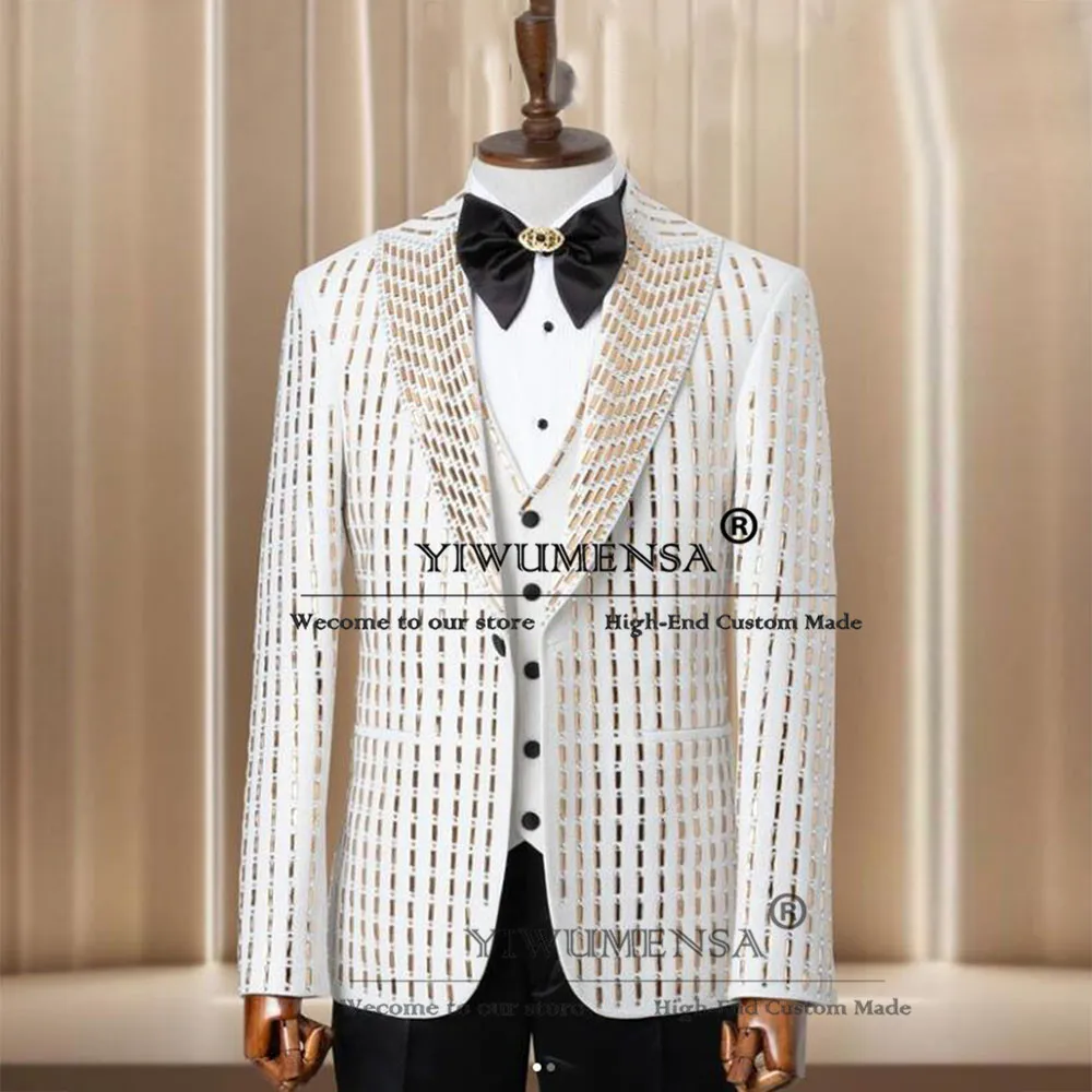 Luxury Groom Wedding Tuxedo Diamond Beaded Prom Blazer Formal Party Suits Men Formal Party Man Dress Bespoke terno masculino