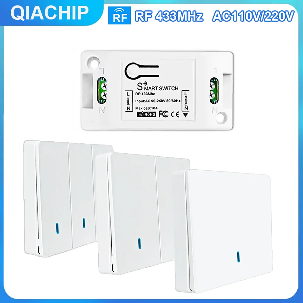 QIACHIP 433MHz Wireless Wall Light Switches AC 110V 220V Relay Receiver With RF Wall Panel Switch Transmitters For LED Lamp