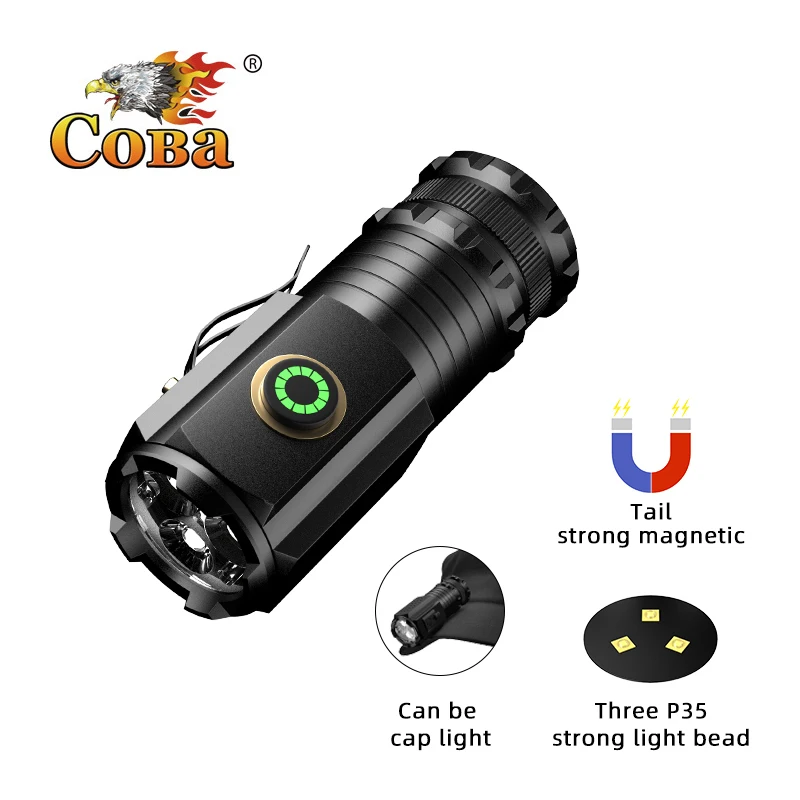 Powerful Mini EDC LED Flashlight 2000LM Super Bright Keychain Light USB Rechargeable Torch Camping Lantern with Power Indicator