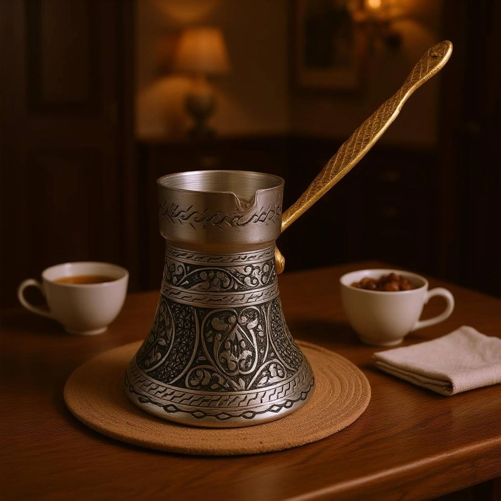 Turkish Coffee Pot Long Handle Ibrik Coffee Brewer Kitchenware Stovetop Safe Tableware Easy to Clean