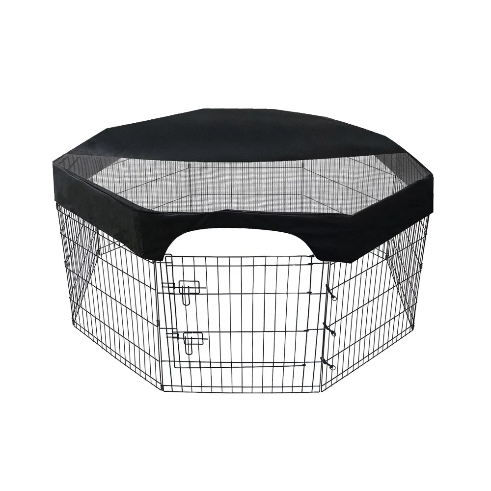 Cubierta Superior Impermeable para Corral de Mascotas, Forma Octogonal, 24 Pulgadas, Compatible con Valla para Perros, Toldo Negro, Malla Transpirable, Protección Solar para Jaulas