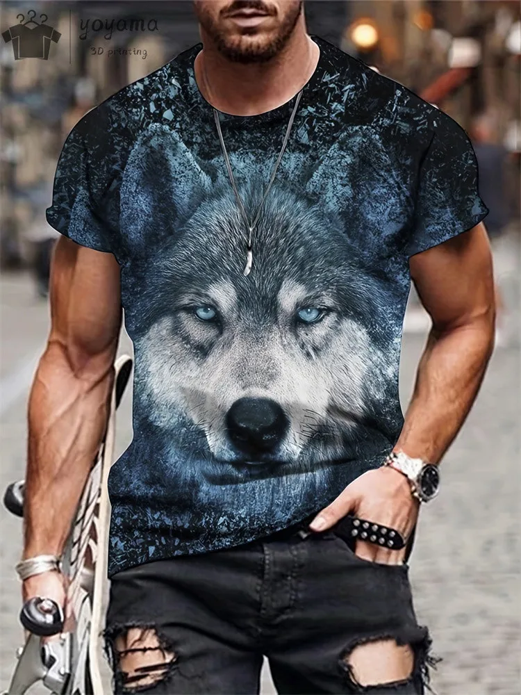 

New 3d Animal Wolf Print Men T-Shirt Fashion Casual Trend Personality Print Short Sleeve T-Shirts Hip Hop Harajuku Streetwear