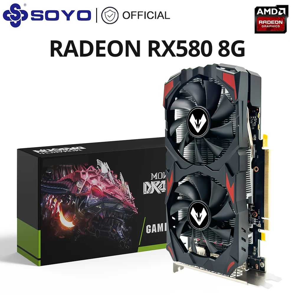 بطاقة رسومات SOYO-rdeon RX580 ، ذاكرة GDDR5 ، بطاقة ألعاب الفيديو ، متوافقة مع HDMI ، DP ، DVI ، سطح المكتب ، AMD ، PCIE3.0 x 16 ، 8G
