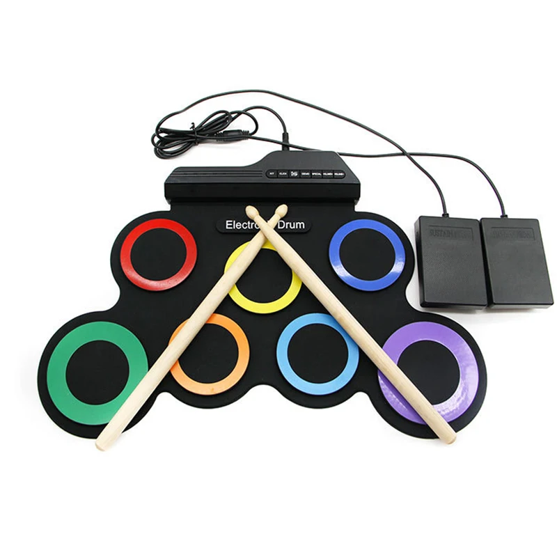 

Portable Electronic Drum Hand Roll Folding Electric Drum Set 7 Pads Silicone Drums Kids Beginner Practice Percussion Instrument