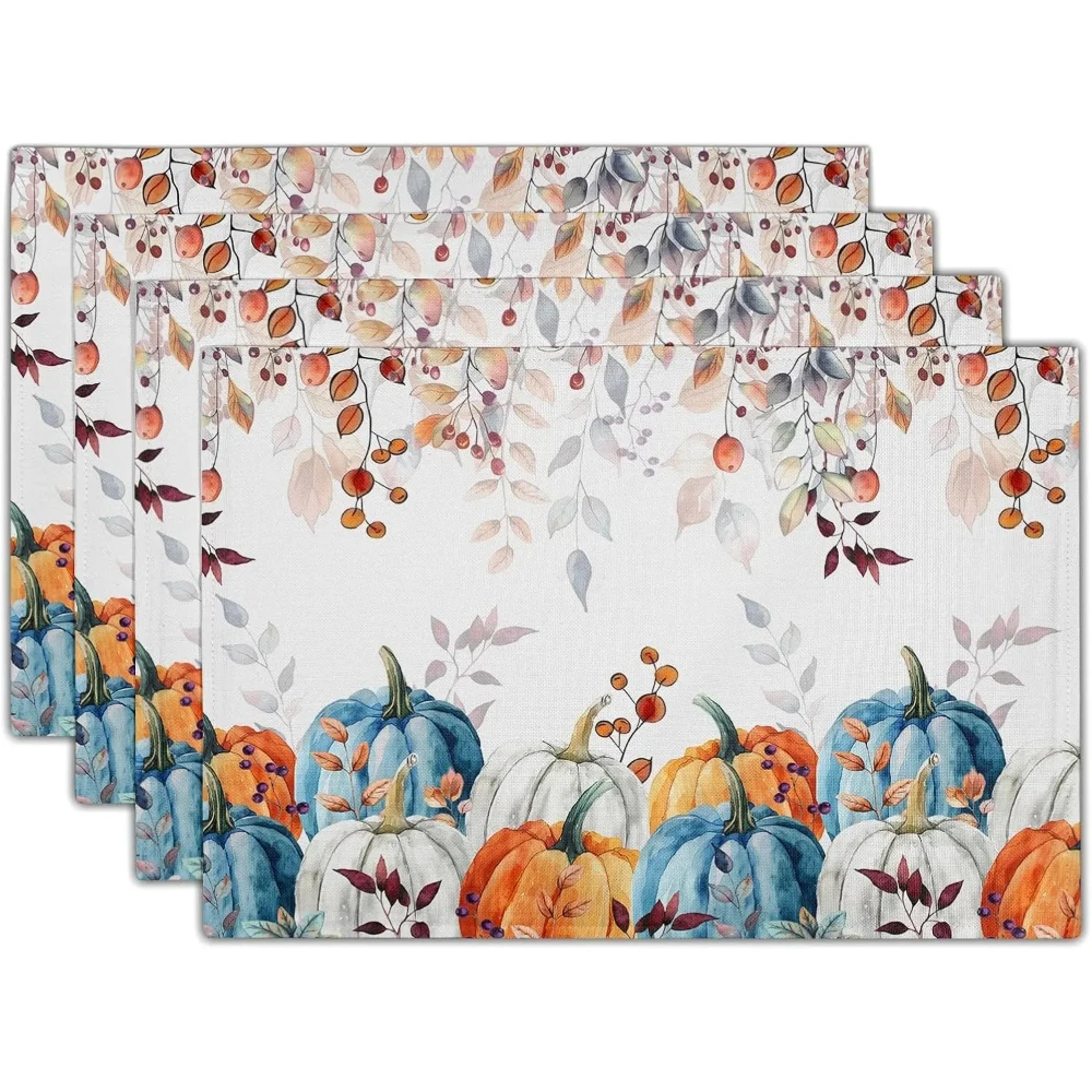 Fall Pumpkins Maple Leaf Placemats Party Decor Washable Thanksgiving Autumn Harvest Kitchen Dining Table Mats Autumn Decorations