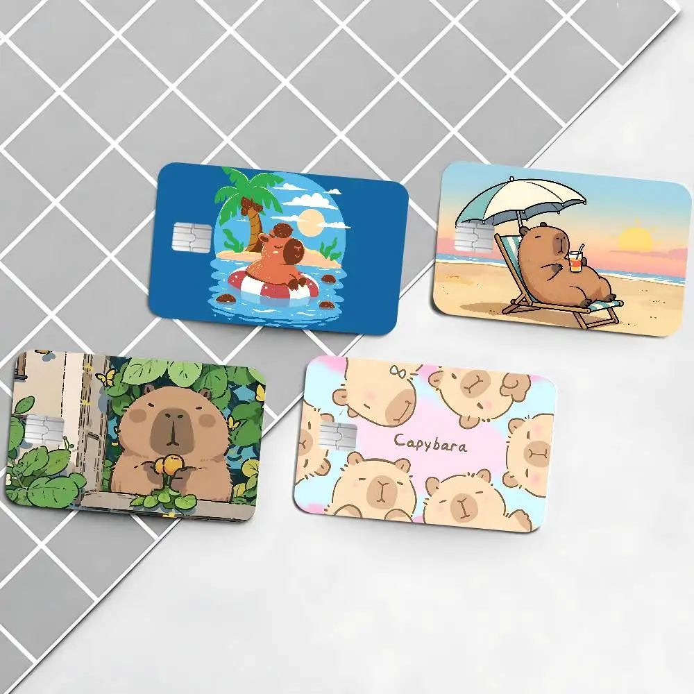 Cute Capybara Anime Cartoon Bear Skin Sticker Film Tape Case for Big Credit Debit Card Front Side