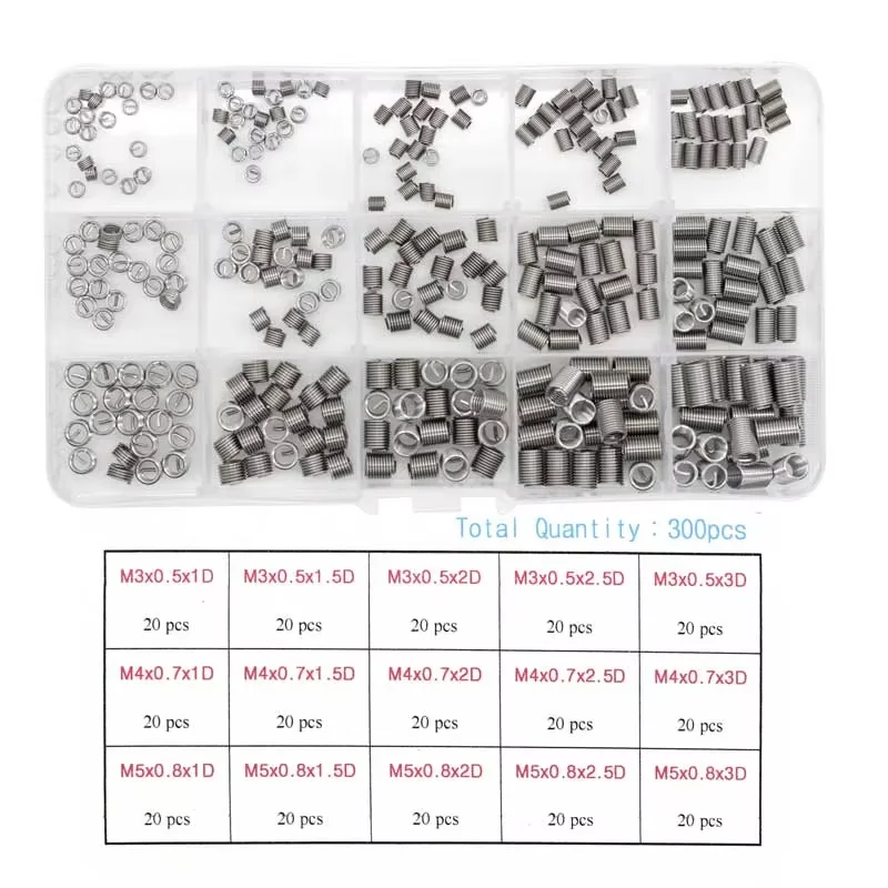 60-300pcs Stainless Steel Wire Screw Set Box Braces, Thread Repair Sleeve Screw Sleeve M3-M12 Thread Protective Sleeve