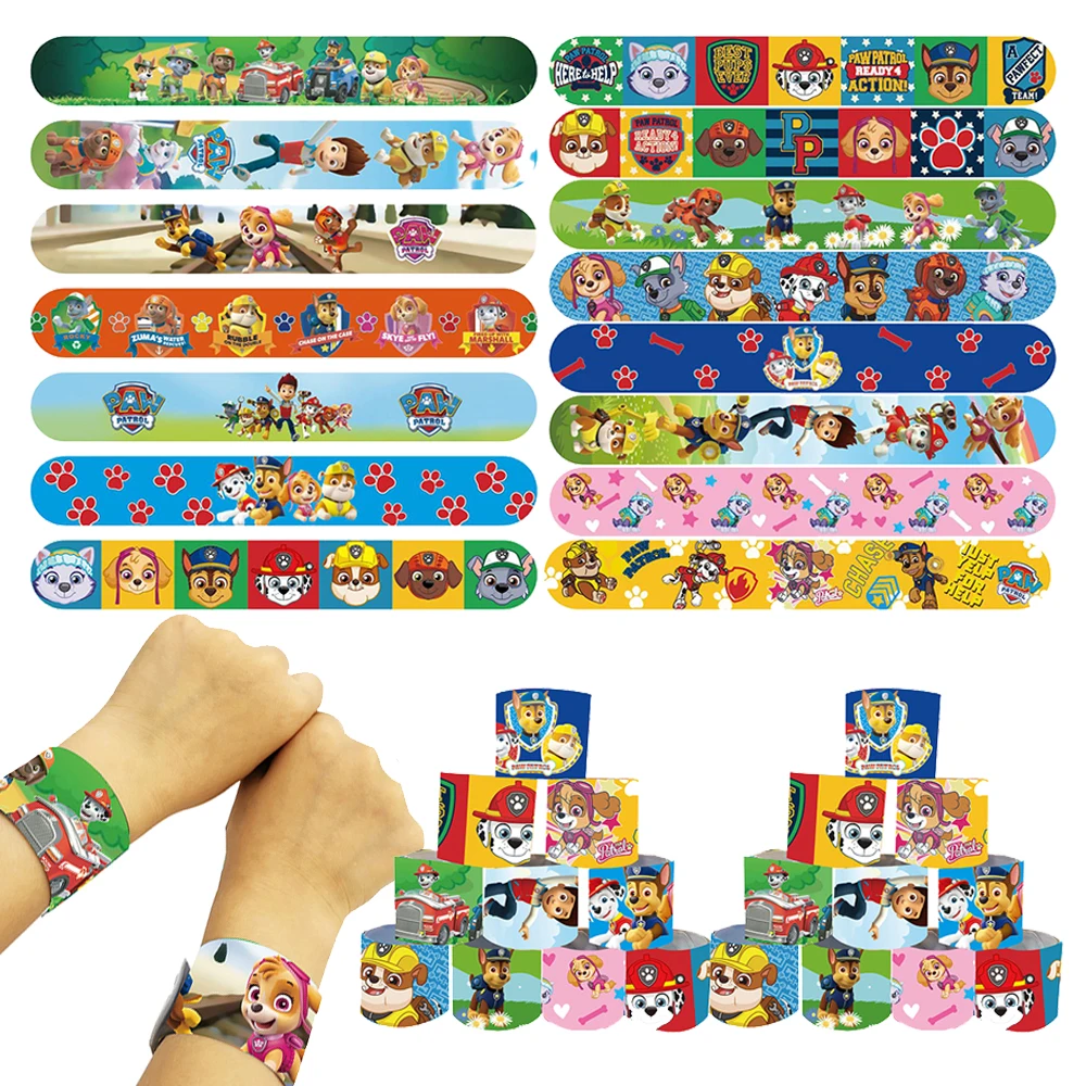 Pulsera de bofetada de la patrulla canina, regalos de recuerdo de fiesta de cumpleaños, pulsera a presión, juguete de recuerdos para niños, suministros de decoración de Navidad