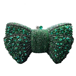 New Arrival Bow Rhinestone Purse Luxury Diamond Women Evening Clutches Party Bags Fashion Purple/Green Wedding Bridal Handbags