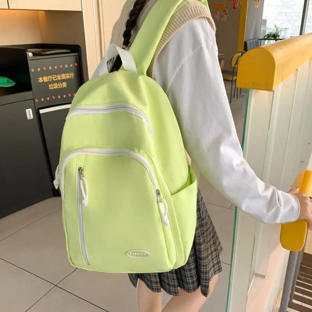 Nylon Student School Bag Solid Color Simple Casual Shoulder Backpack Large Capacity Multiple Pockets Korean Style School Bag