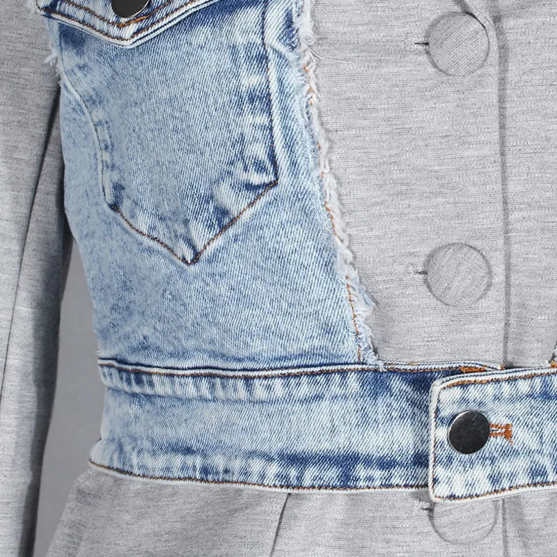 Anjy outono inverno novas mulheres high-end denim retalhos tendência blazer moda design exclusivo fino ajuste versátil jaqueta casual a13838