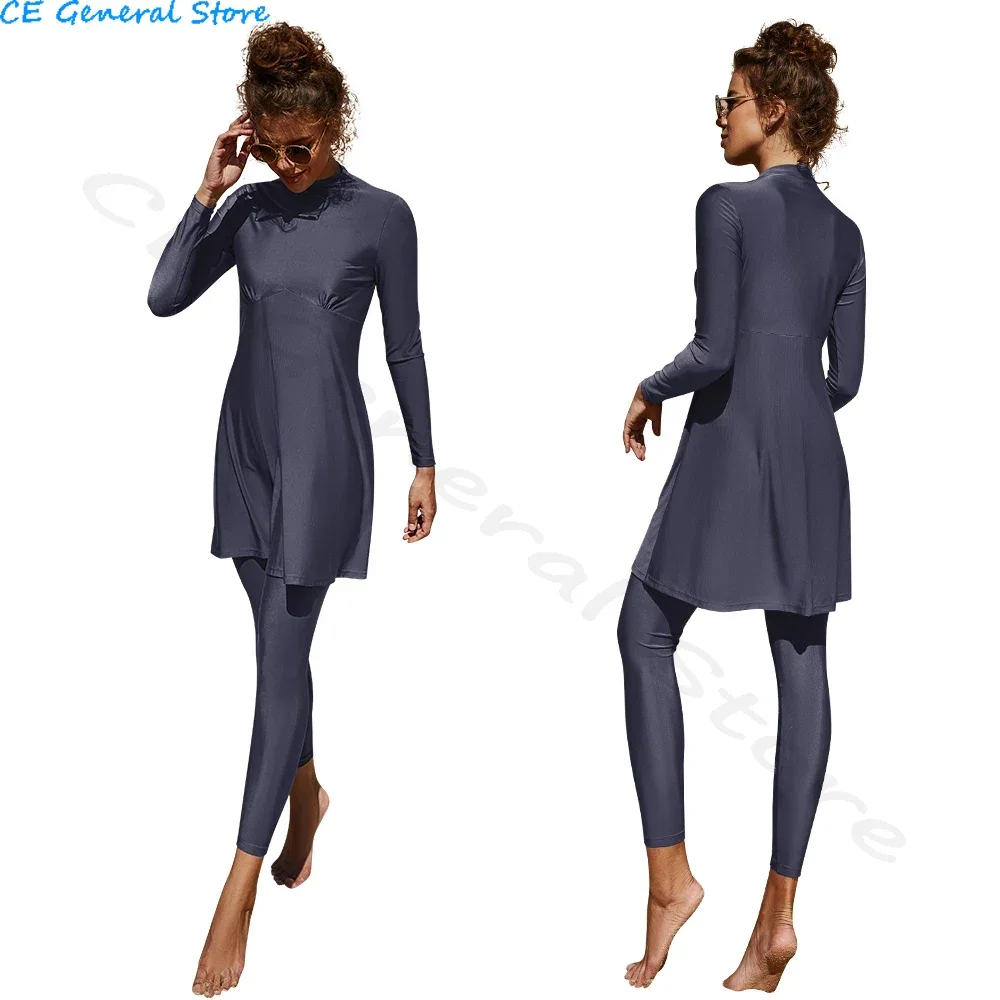 Burkini Muslim Swimwear 2023 Swimming Suit For Women Plain Modest Swimsuit Islamic Clothing Sets Fashion Long Dress Large Size