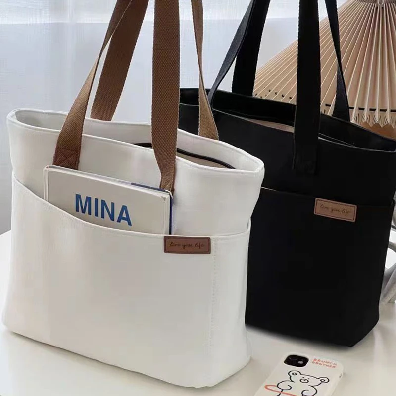 Large Capacity Single Shoulder Bag Canvas Tote Bags For Women Student Classes Commute Carrying Bag Ladies Casual Handbags