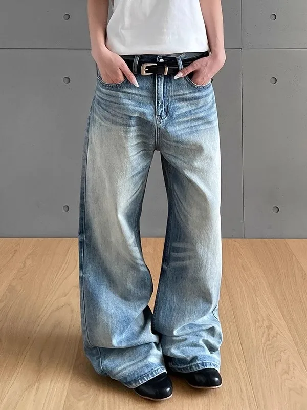 الرجعية الأمريكية Waed الدينيم الجينز فضفاض مستقيم الساق السراويل الطويلة ex Cleanfit الراقية الشعور ملابس غير رسمية جميع الفصول #1