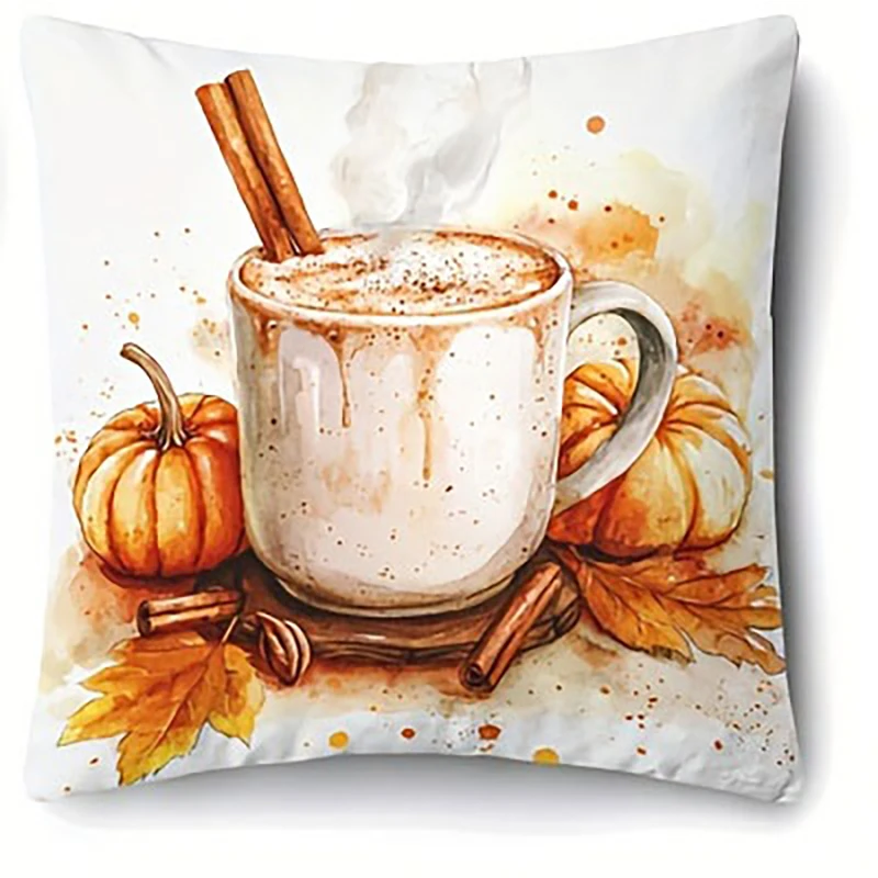 Autumn Pumpkin Flower Leaf, Harvest Season Series Pillowcase, Waist Cover Country Style Printed Decorative