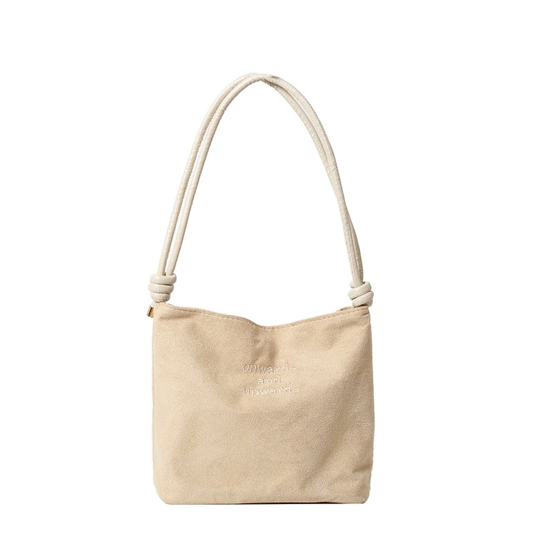 Damen-Handtasche aus Wildleder mit großer Kapazität und Buchstabenmuster, magnetische Schnalle, Samt, PU-Unterarmtasche im Retro-koreanischen Stil – Detail 30