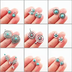 Fashion New Turquoise Stone Charms Owl Animal Star Flower Mermaid Heart Tibetan Silver Plated Pendants Retro