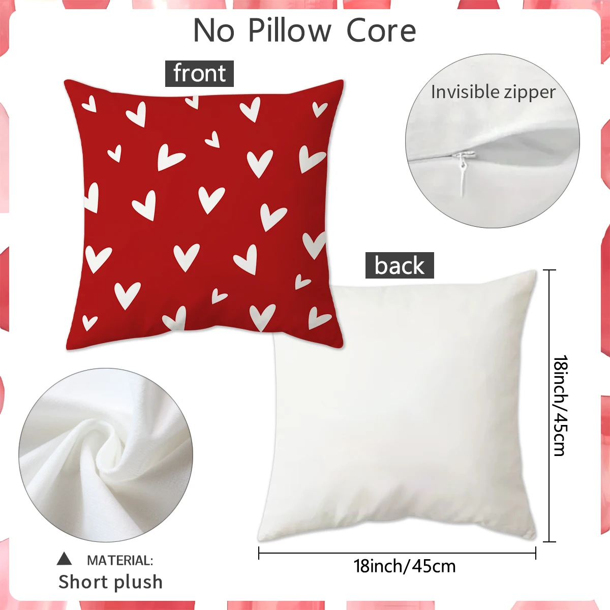 1/2pcs Valentine's Day themed pillow cover, red heart pattern, home decoration sofa pillowcase, (without pillow core)