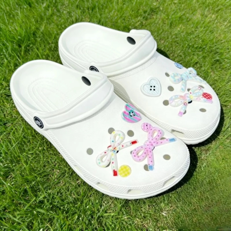 10pcs Removable Bowknot Heart Button Shoe Charms for Girls Summer Shoes DIY Accessory Hole Shoe Decoration Gift Set