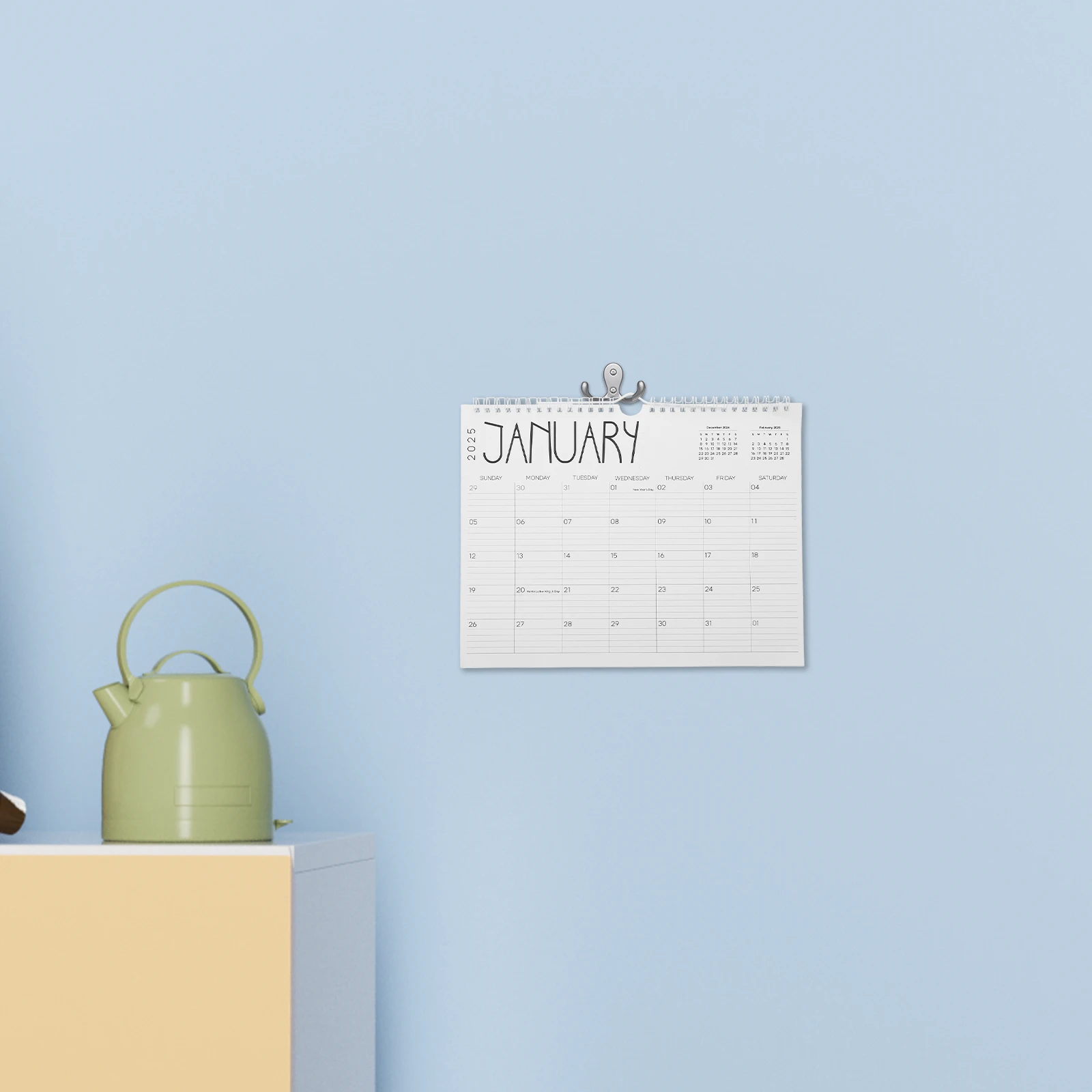 

2025 Wall Calendar 12 Month Planner Twin-Wire Binding Hanging Hook Ruled Blocks for Home Office School Use Yearly Calendar 2025