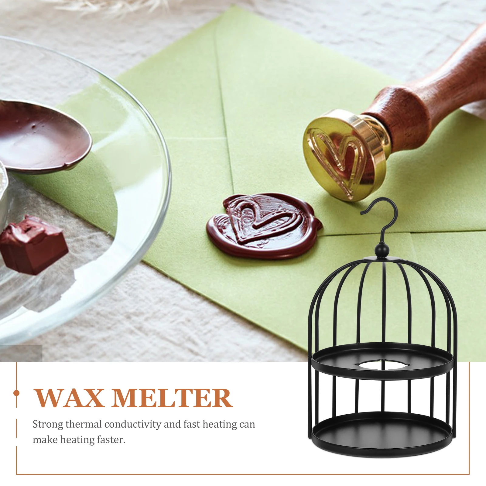 

Stainless Steel Wax Melting Stove Bird Cage Lacquer Seal Warmer Fast Heating Durable Simple Design Wedding Envelope Wine Box