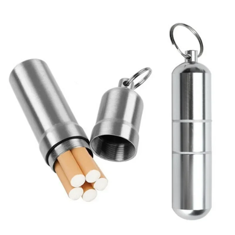 1 stücke Silber Aluminium Legierung Zigarette Box Wasserdichte Zigarette Fall Pille Zahnstocher Kapsel Halter mit Herren Geschenk