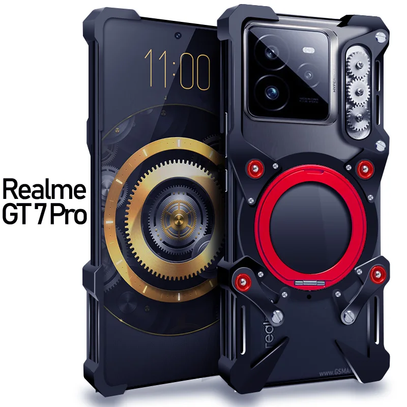

Роскошный полый металлический фотоальбом для Realme GT 7 Pro Cover Realme GT6 GT Neo7 7 SE, алюминиевый бампер со встроенным кронштейном 360 ° и защитой