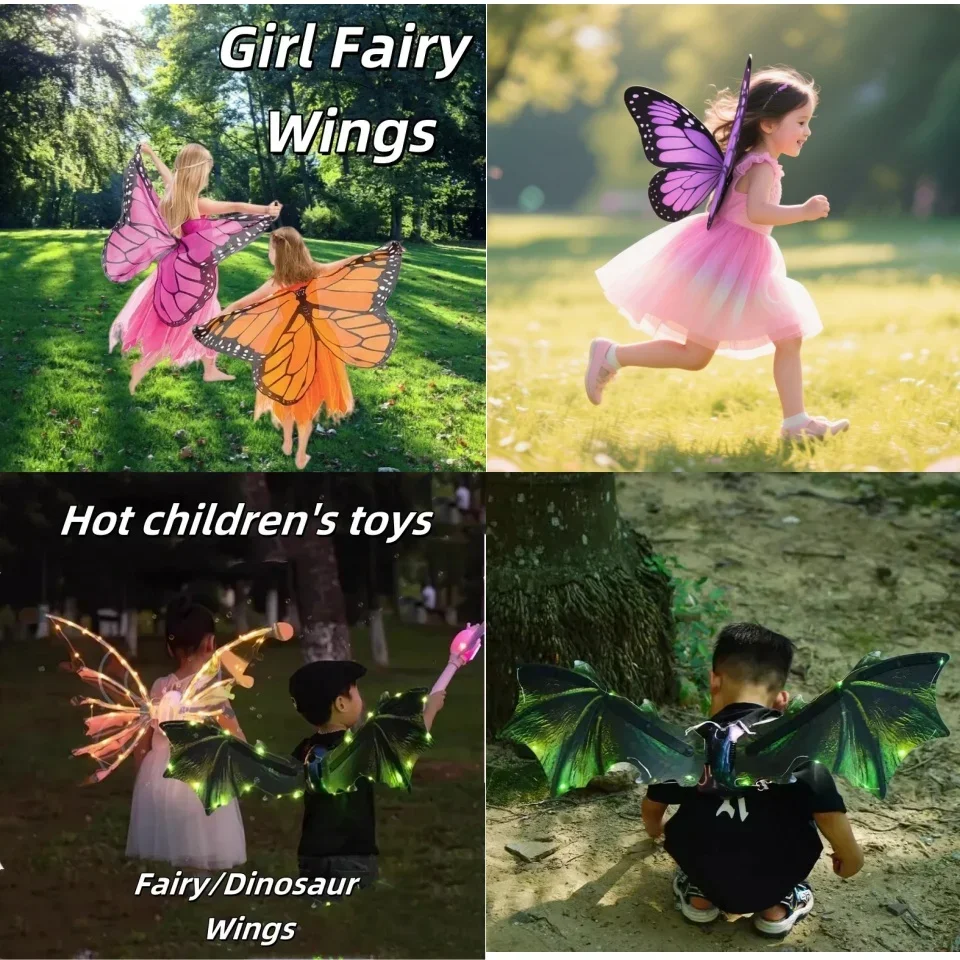 

Kids Party Essential Electric Moving Dinosaur and Fairy Wings Combo with Lights - DIY Toys for Halloween Costume Accessory