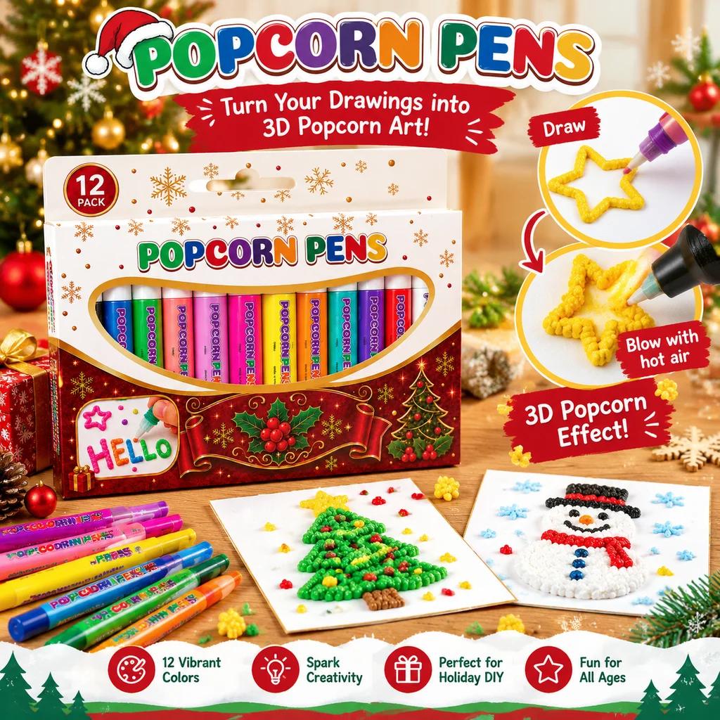 12 Colours Christmas Magic 3D Popcorn Pens Puffy Paint For Greeting Card Making Holiday DIY Crafts Journal Decoration Gift