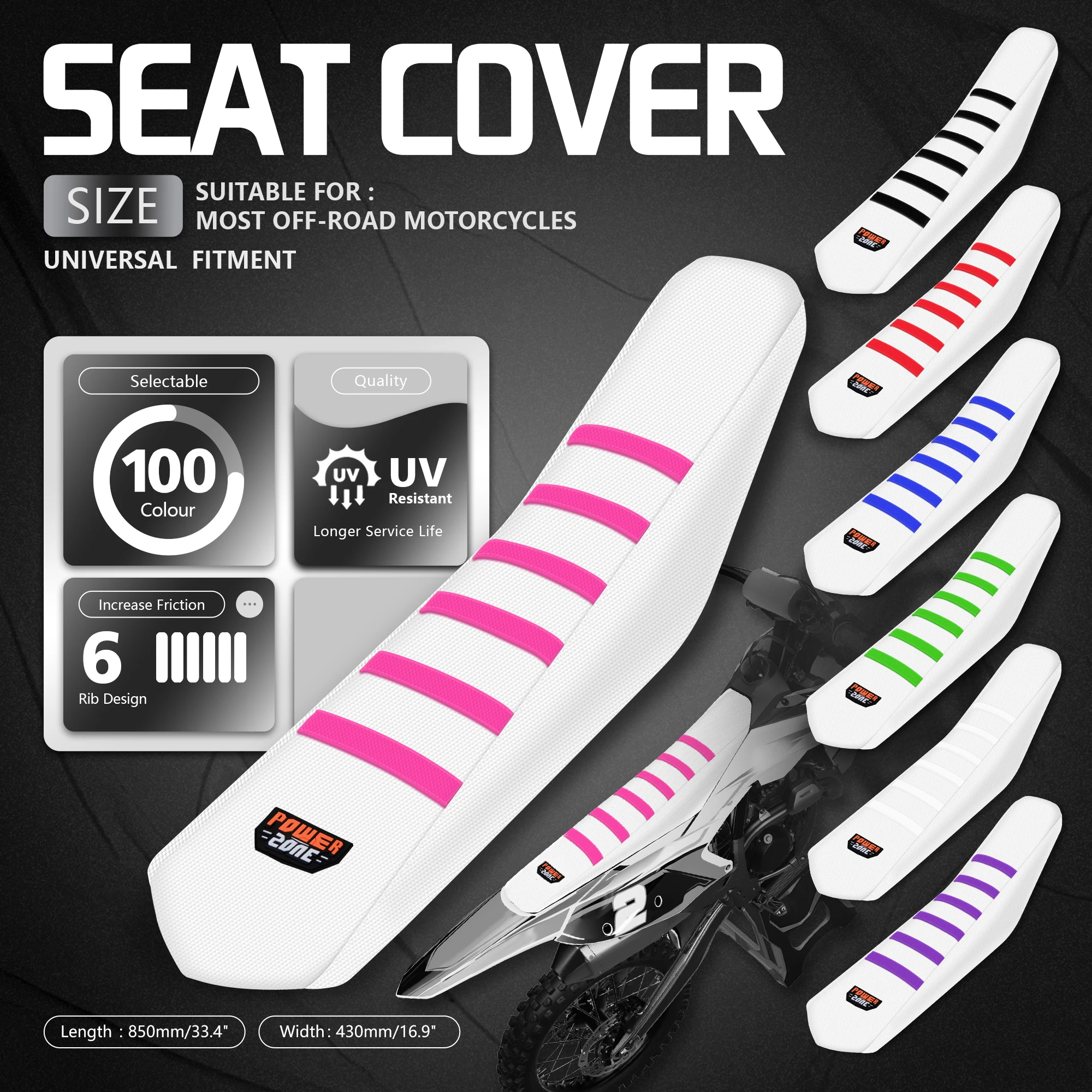 

Powerzone White Pink Seat For SXF EXC KXF CRF YZF WR TC TE EC Universal Ribbed Seat Cover Soft Motorcycle Dirt Bike Seat Cushion